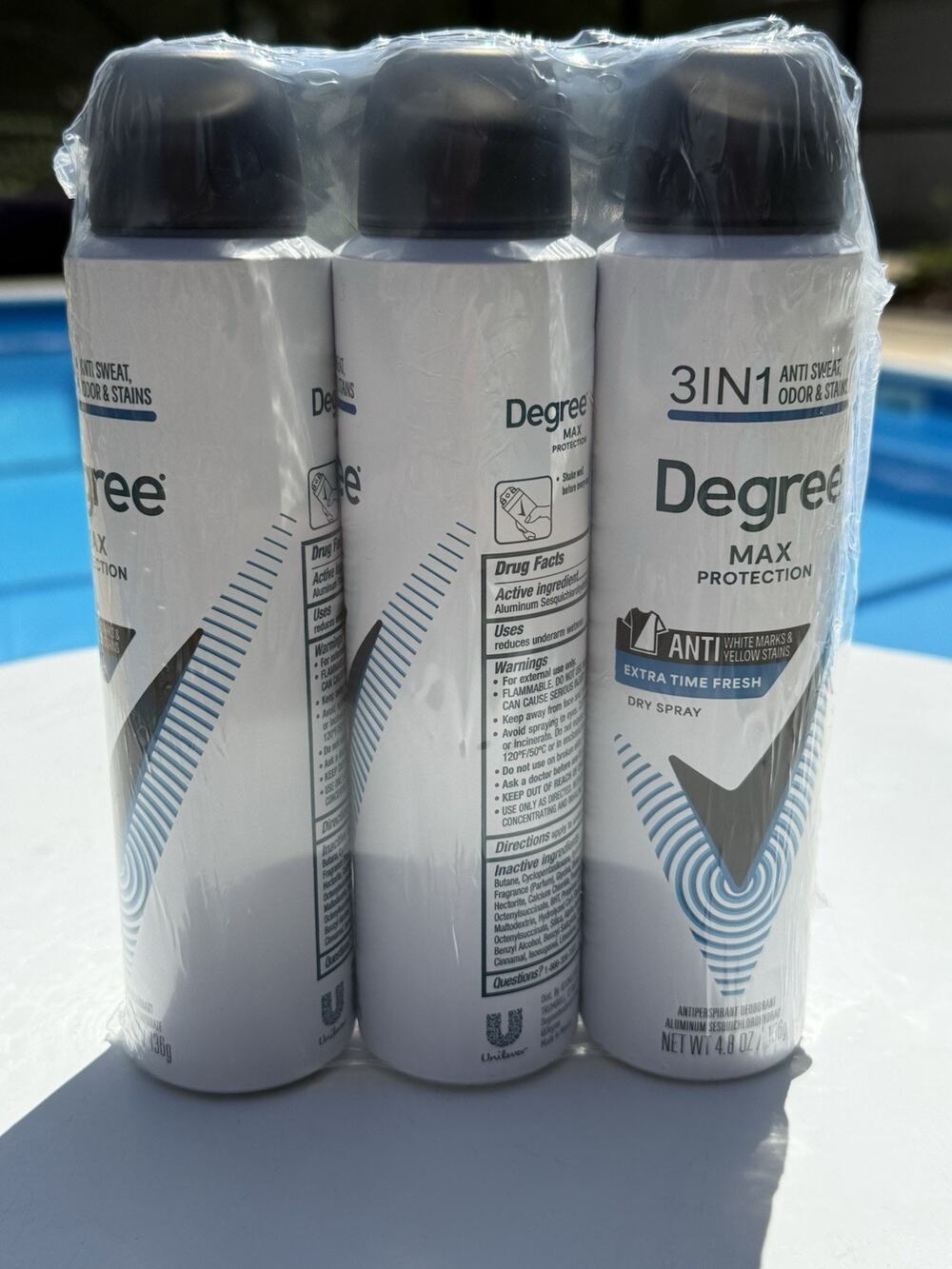 (3) Degree Men's Max Protection 3 in 1 Extra Fresh Dry Spray 4.8oz Each 01/2028